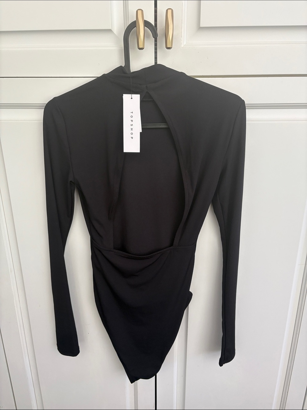 Topshop Black Long-Sleeve Open-Back Bodysuit